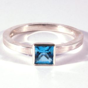 Square cut Silver blue topaz stacking ring