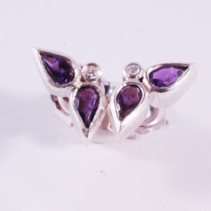 Small but Perfect Amethyst and Diamond Earrings Set in Stirling Silver