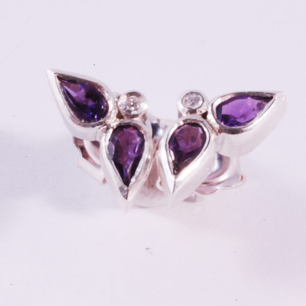 Small but Perfect Amethyst and Diamond Earrings Set in Stirling Silver