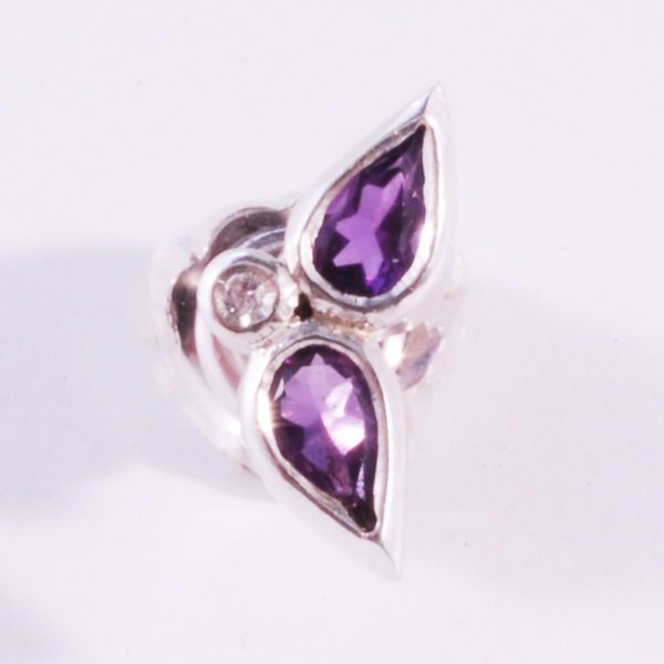 Small but Perfect Amethyst and Diamond Earrings Set in Stirling Silver - Image 2