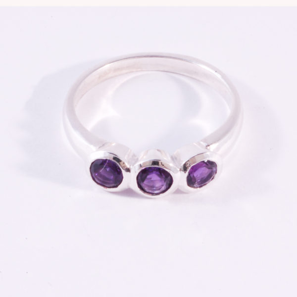 Amethyst Silver Trilogy Ring