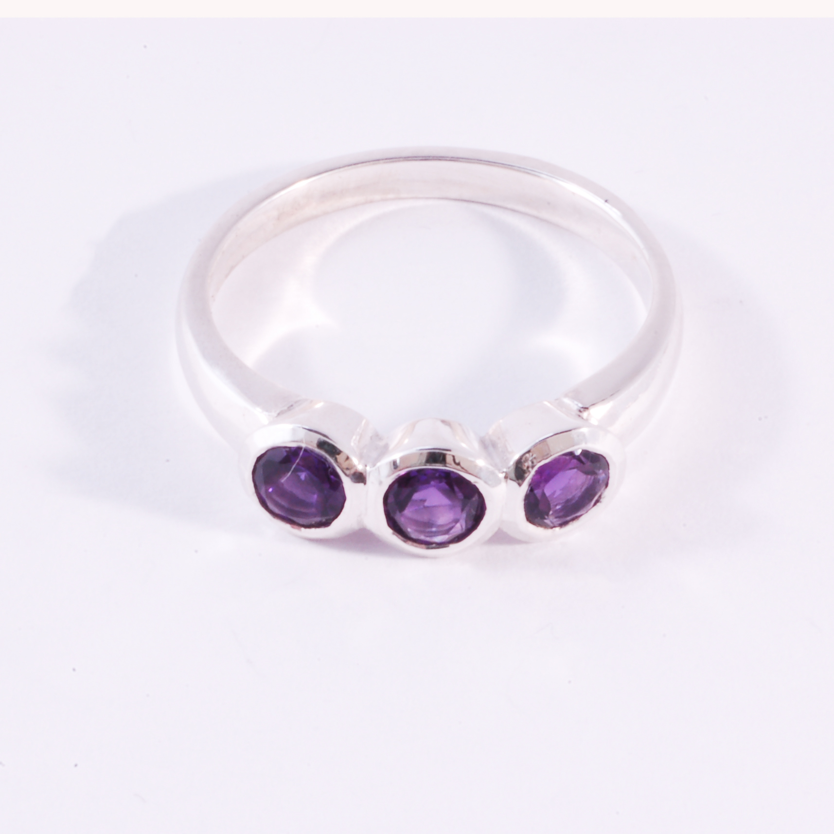 Amethyst Silver Trilogy Ring