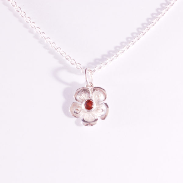 Silver Garnet Flower Pendant