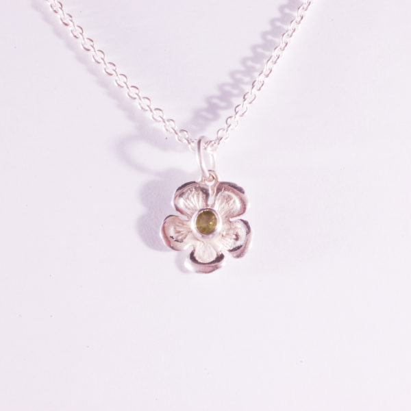 Silver Peridot Flower Pendant